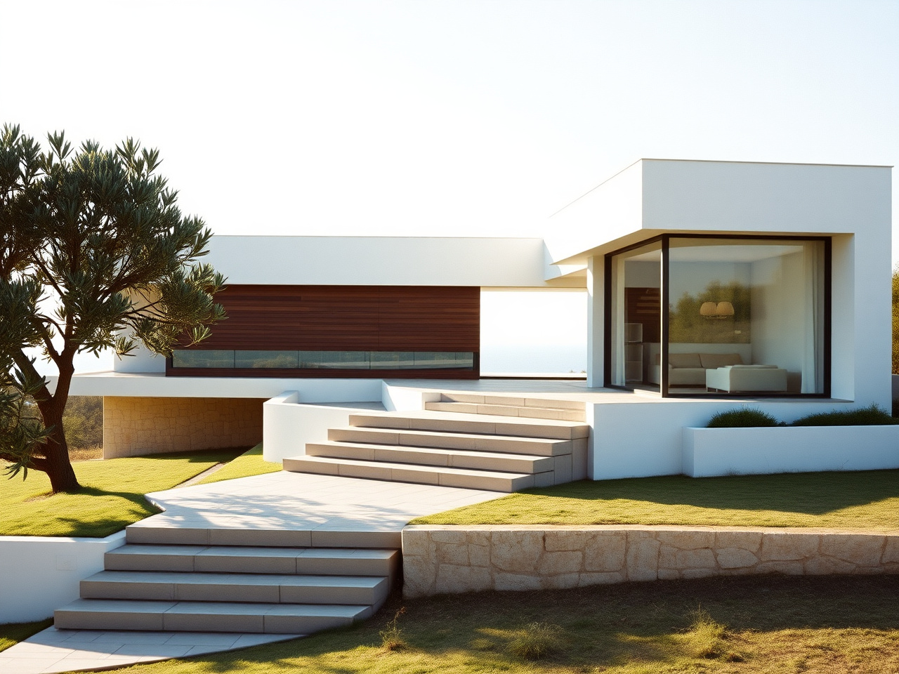 Cottage construction in Barcelona — completed contemporary single-family villa on a Maresme hillside with sea view