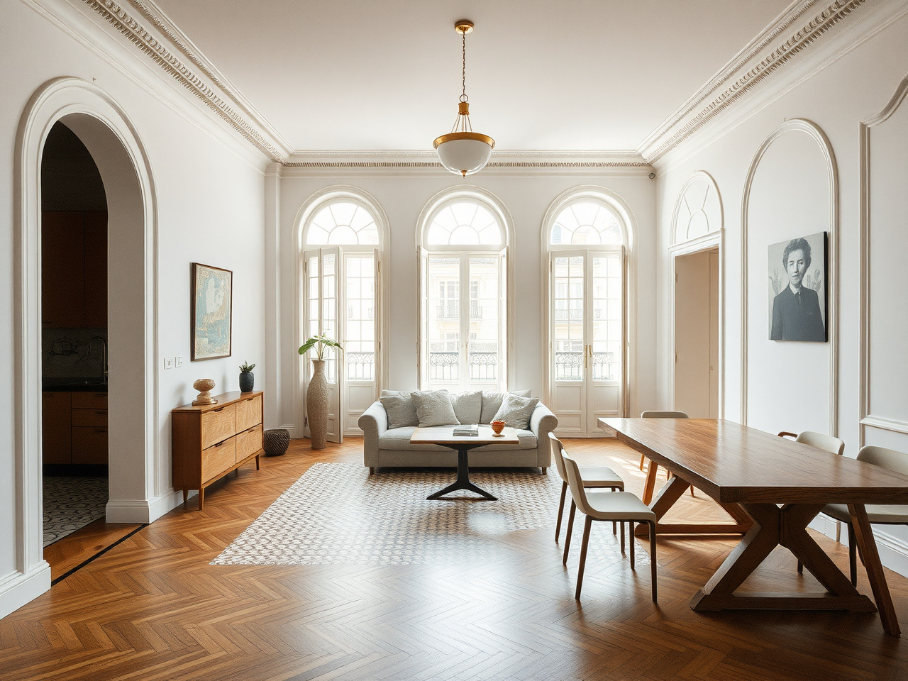 Layout reform — open-plan Eixample apartment after non-load-bearing walls removed