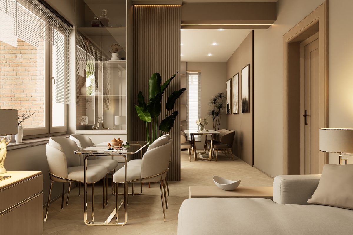 Salón designer-tier reformado con muebles a medida
